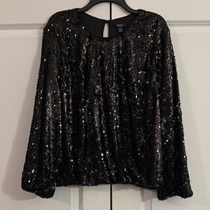 Black Long Sleeve Relaxed Sequin Blouse